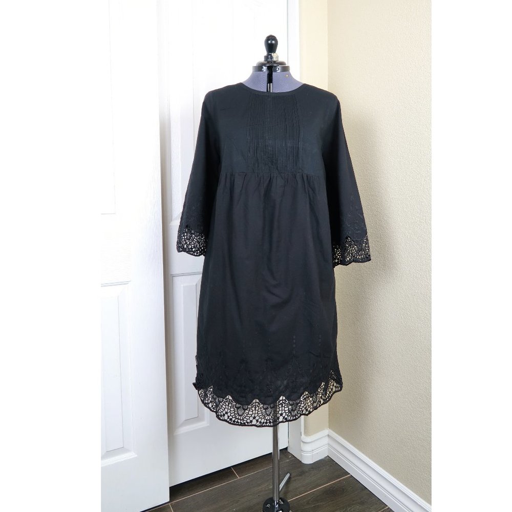 Large Maternity Dress Lace Trim Bell Sleeve Dress